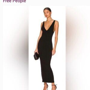 Free People Daniela Maxi Dress V-neck Low Back Ribbed, Sz. SM Petite Black